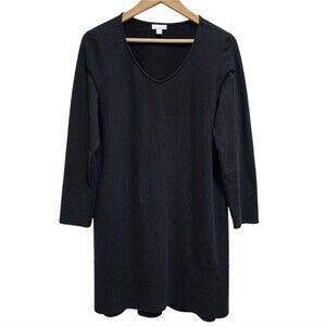 J Jill Dress L Black Cotton Modal Blend V Neck Long Sleeve Lagenlook Minimalist